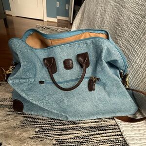 Bric's Pebbled Blue Weekender Bag with Leather Trim